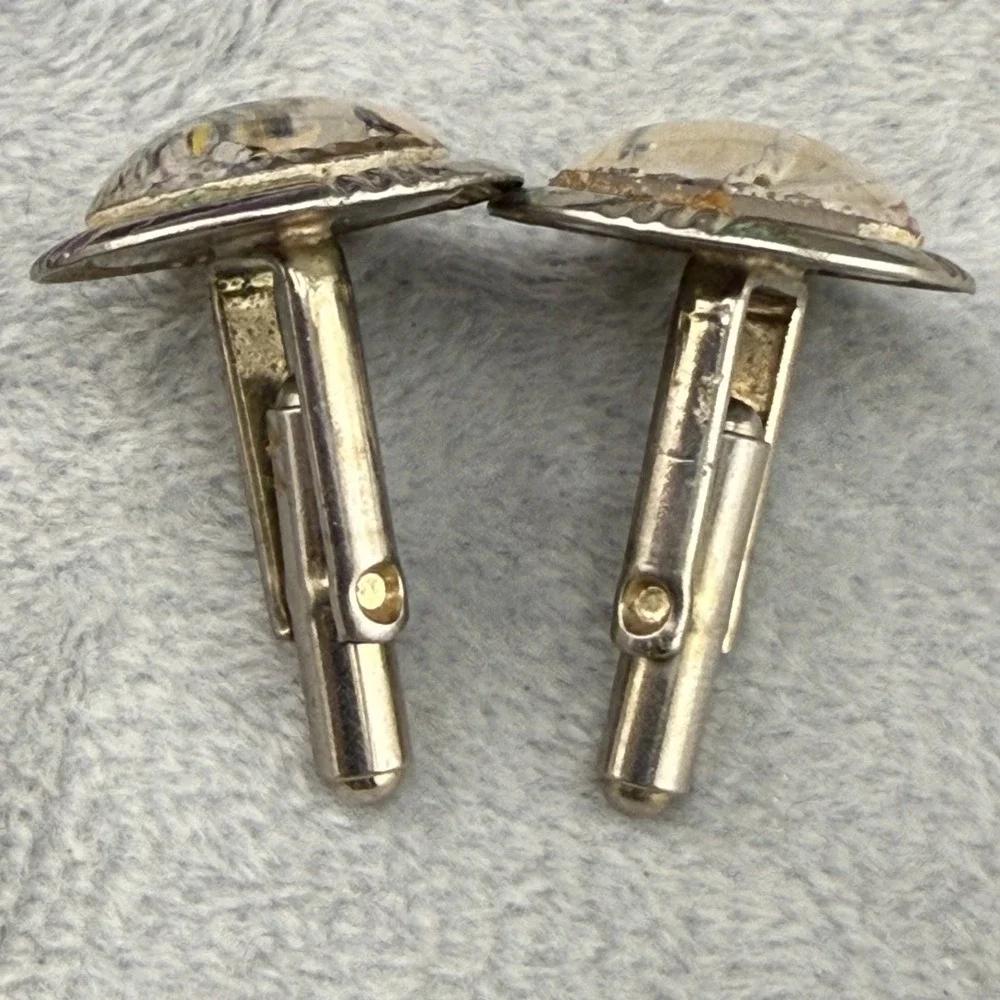 Vintage Estate Cufflinks Fly Fishing Silver Tone Resin‎ Sports Theme